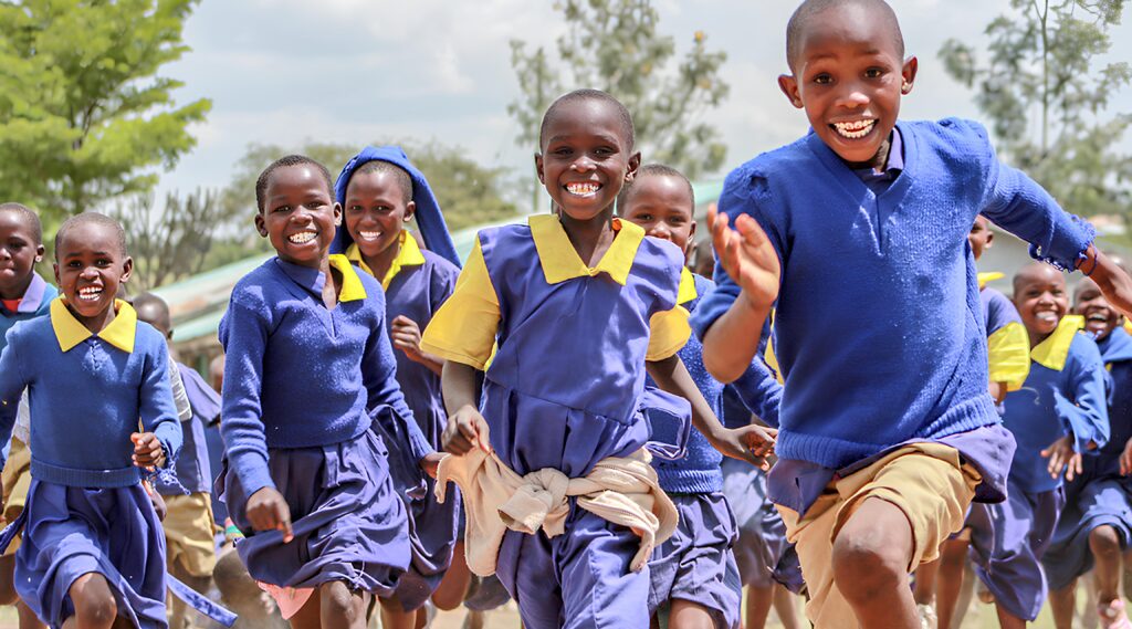 children running to school