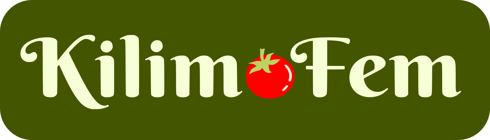 Logo of KilimoFEm,in green background and red tomato. Its just the words